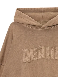 Beżowa bluza hoodie z efektem sprania