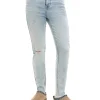 Błękitne jeansy skinny z przetarciami