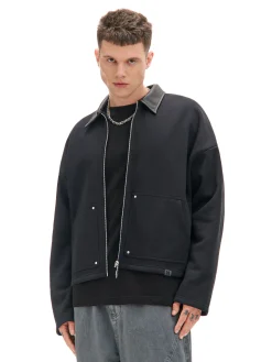 Bluza ze skórzanym kołnierzykiem