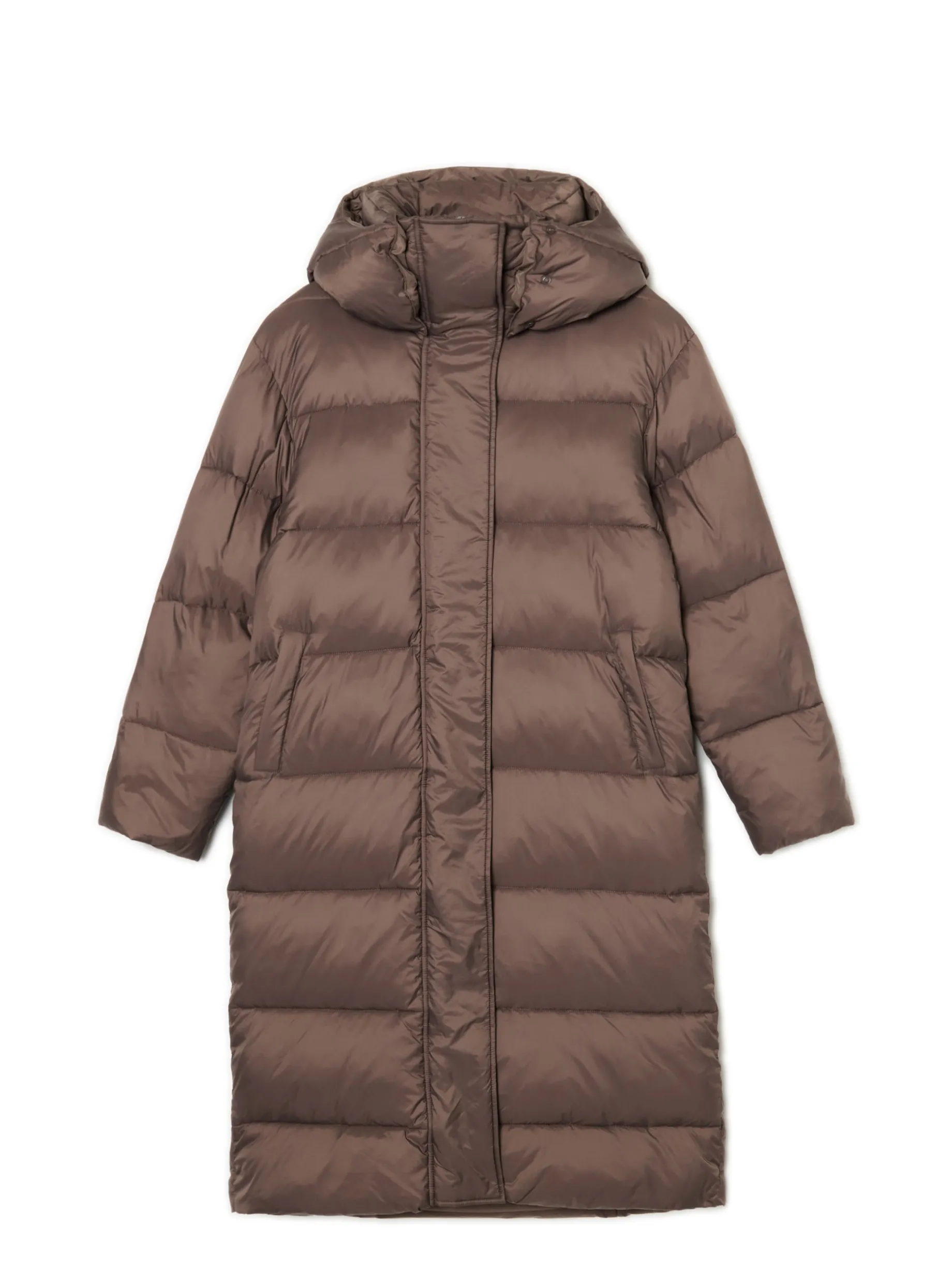Brązowy pikowany płaszcz z kapturem