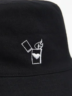 Czarny kapelusz bucket hat z haftem