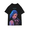 Czarny T-shirt z Jinx z Arcane