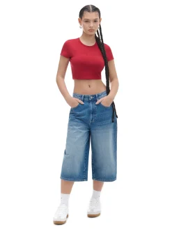 Czerwony crop top z cyrkoniami