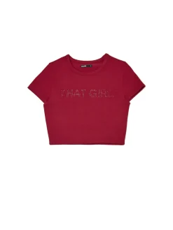 Czerwony crop top z cyrkoniami