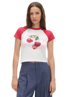 Dopasowany T-shirt z wiśniami