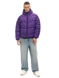 Fioletowa kurtka puffer z kapturem