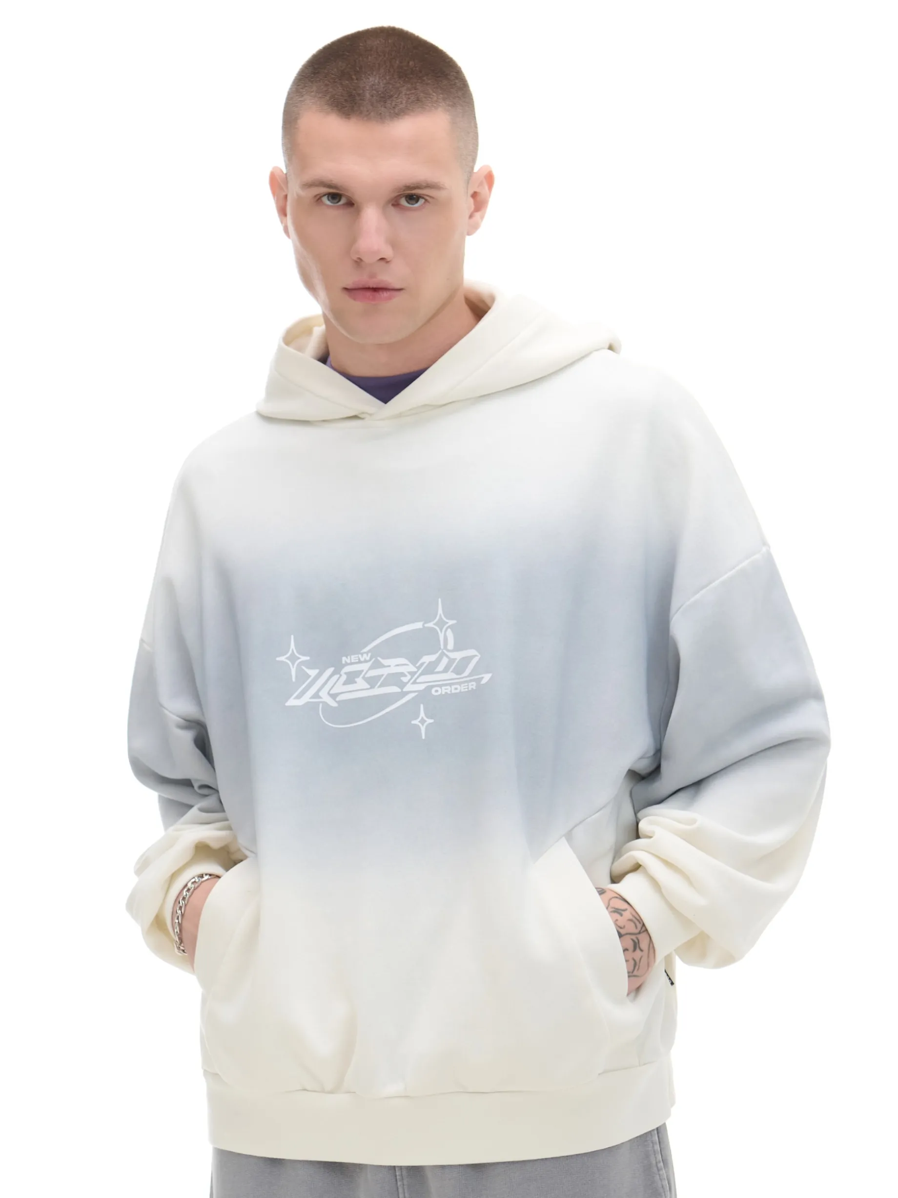 Jasna bluza boxy z kapturem