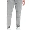 Jasnoszare jeansowe joggery chino