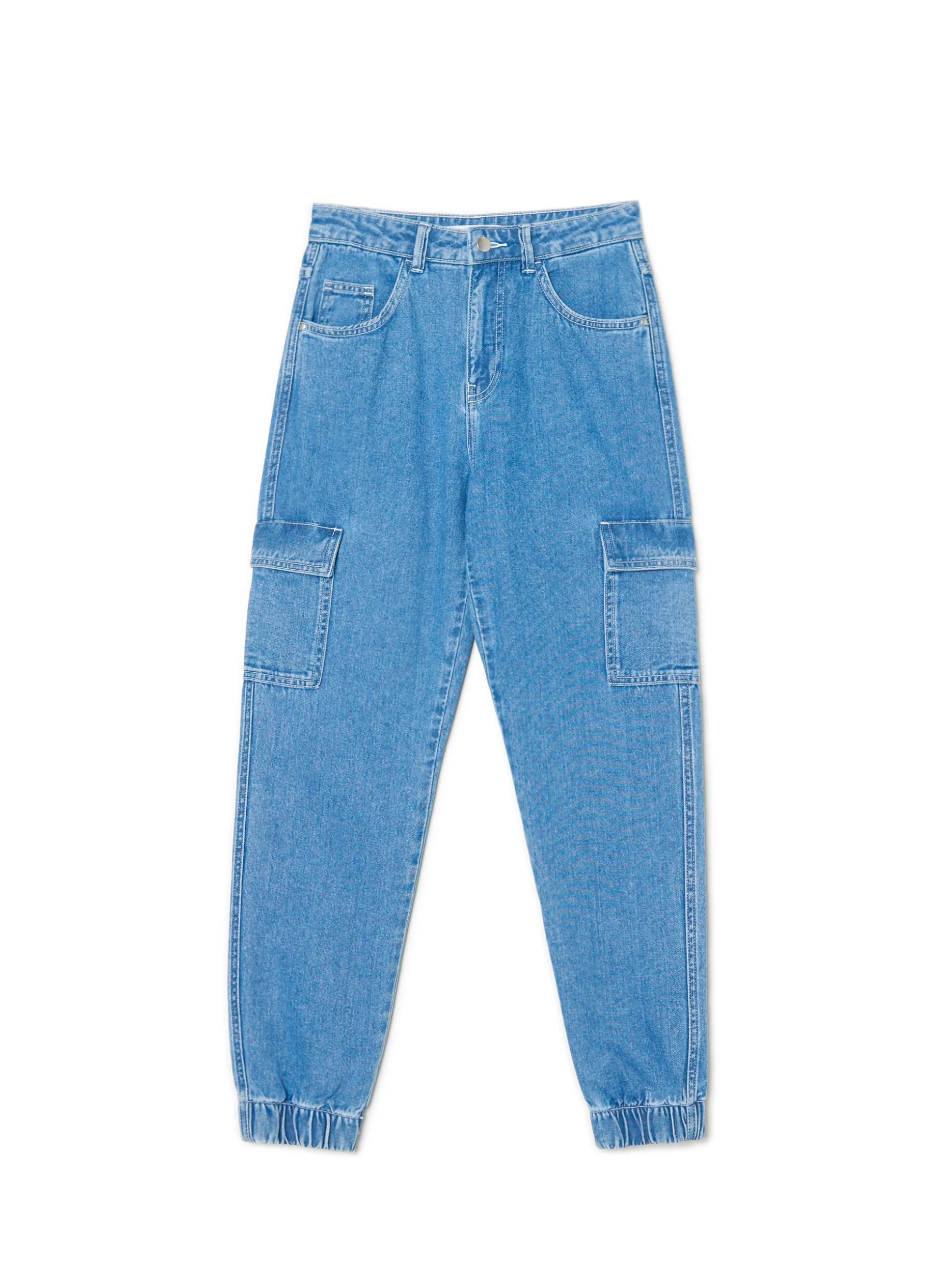 Niebieskie jeansowe joggery cargo