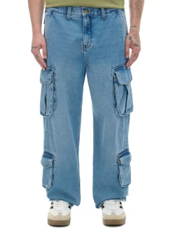 Niebieskie jeansy baggy z kieszeniami cargo