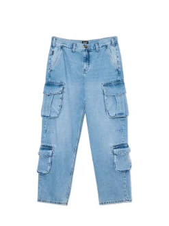 Niebieskie jeansy baggy z kieszeniami cargo
