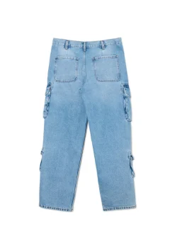 Niebieskie jeansy baggy z kieszeniami cargo