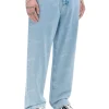 Niebieskie jeansy wide leg z laserowym printem