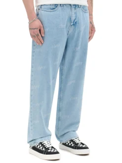 Niebieskie jeansy wide leg z laserowym printem