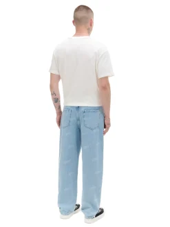 Niebieskie jeansy wide leg z laserowym printem