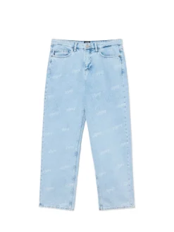Niebieskie jeansy wide leg z laserowym printem