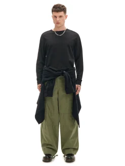 Oliwkowe spodnie loose z regulacją nogawek