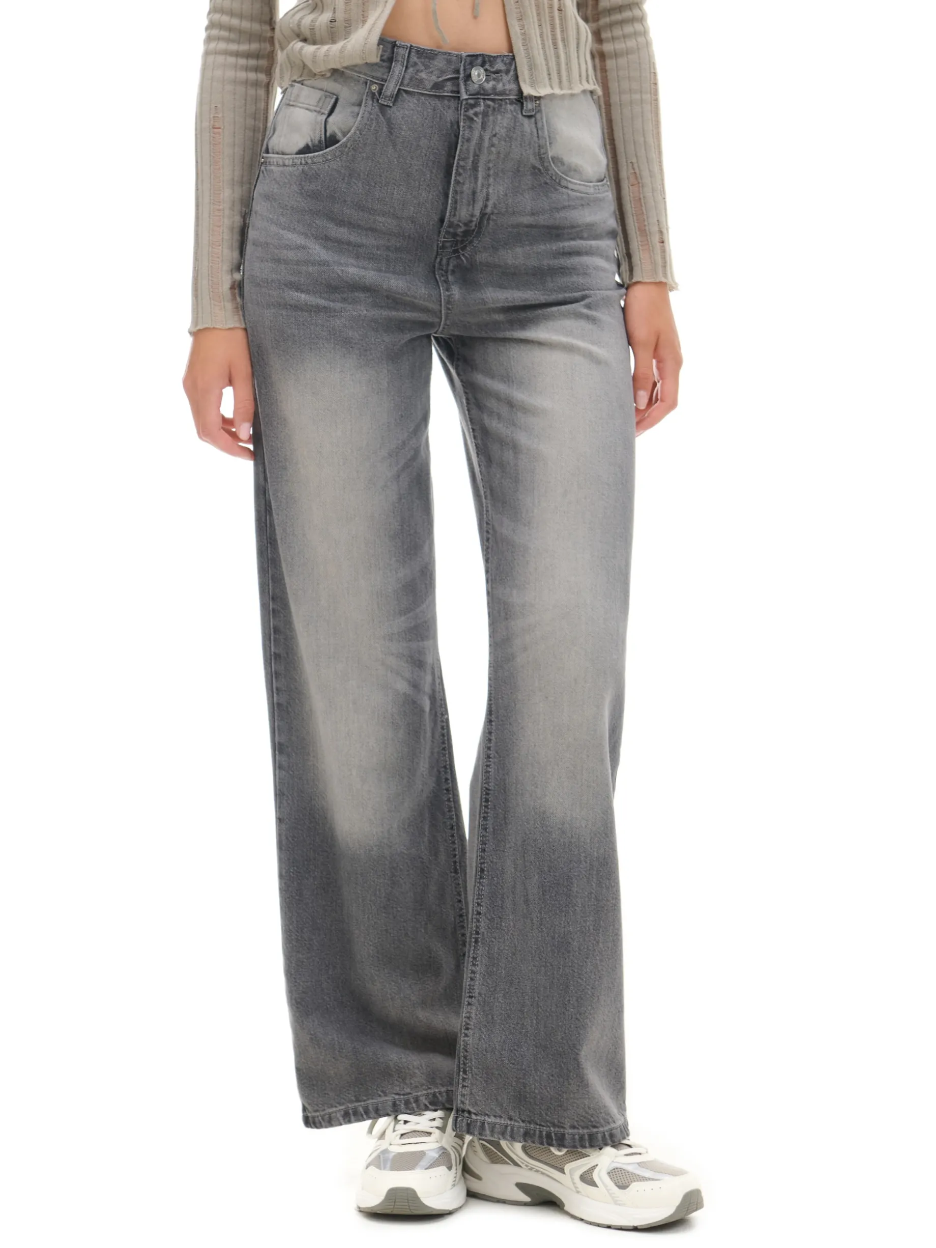 Szare jeansy retro wide leg