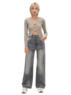 Szare jeansy retro wide leg